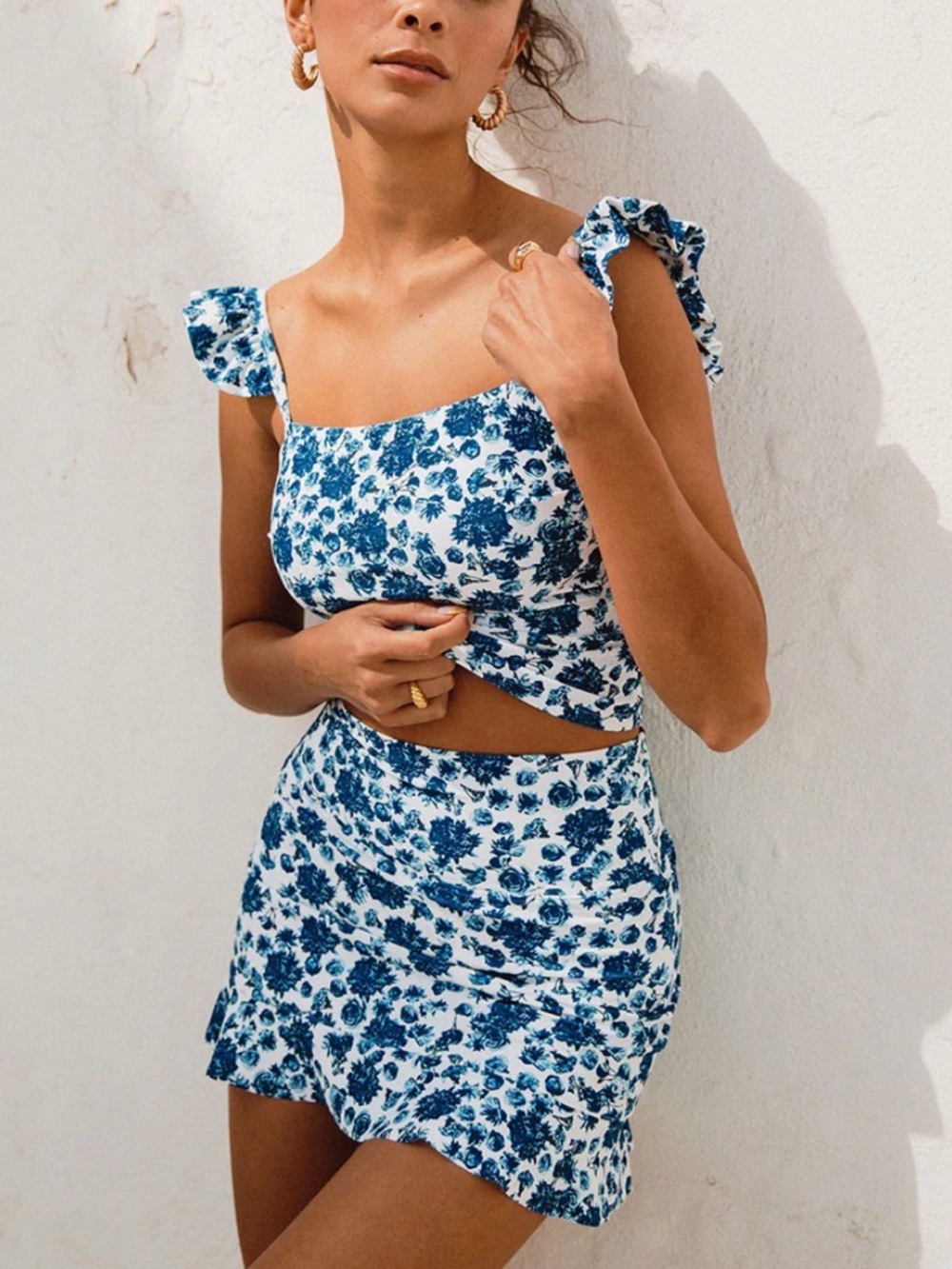 Albion Fit Santorini Bella Tankini Top Blue Floral | Size M | NWT Modest Swim